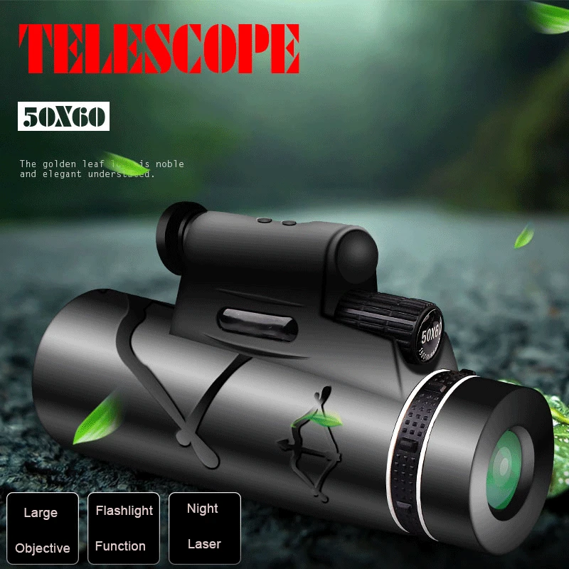 50X60 Oko Teleskop Laserski Prenosni S Svetlobo Daljnogled Močni Šibki Svetlobi Night Vision Kompas BAK4 Prostem za Lov