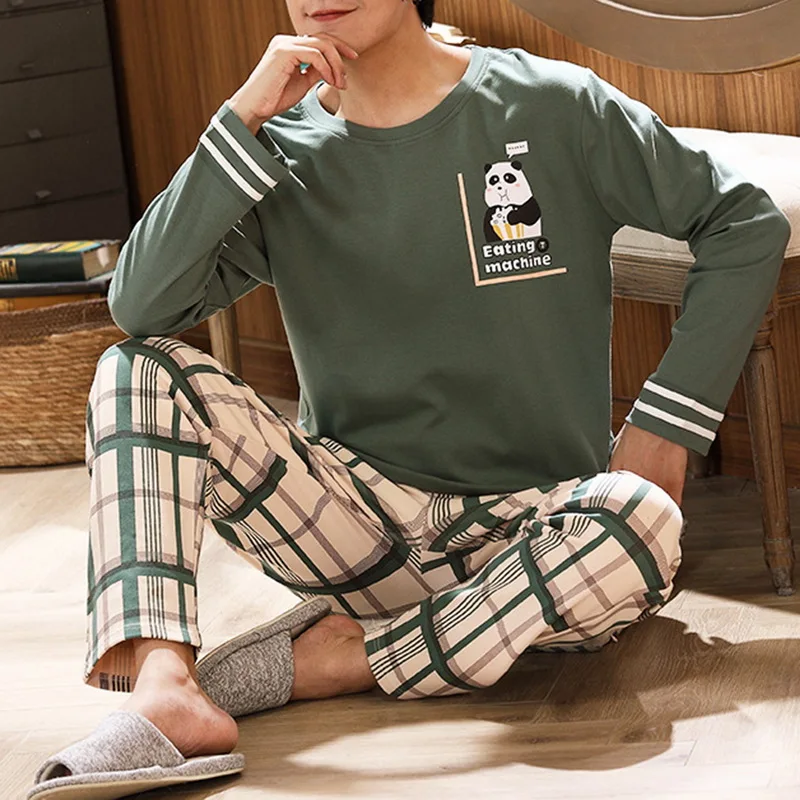 Moda Dolg Rokav Pižamo Set Za Moške Sleepwear Jeseni Priložnostne Homewear Predalčni Hlače Pijamas Oversides Svoboden Moške Pižame