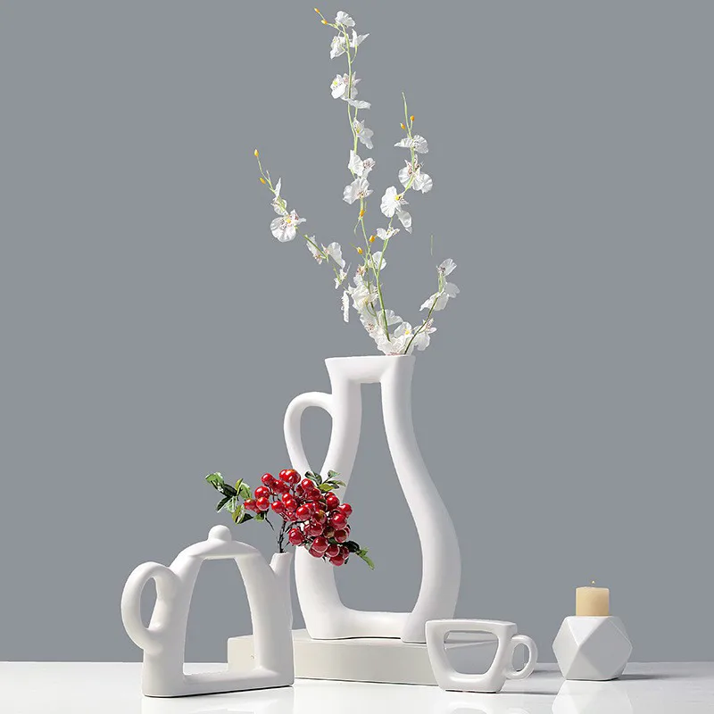 Bele Keramične Cvetlični Lonček Moda Sodobno Poroko Dekorativne Vaze Dom Dekoracija Dodatna Oprema Namizni Čajnik Vaza Planter