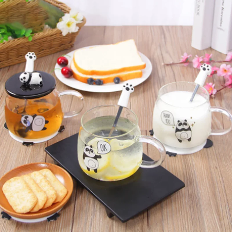 2020 Ustvarjalno, Srčkan 3D Panda Skodelice Visoke Temperature Odporen s Pokrovom in Spoonglass Pokal Prenosni Študent Zajtrk Mleko Pokal