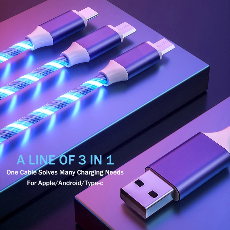 3in1 LED osvetlitev, USB Kabel Micro USB Tip C 8Pin Kabel za Polnjenje za iPhone 11 X Huawei Samsung Multi usb Vrata USB C Telefonski Kabel