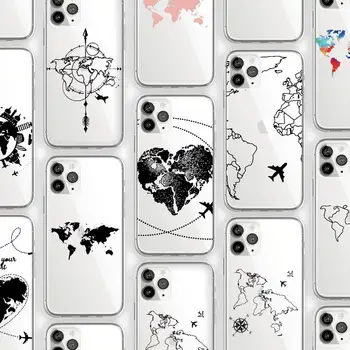 Svetovni zemljevid travl letalo vzorec Telefon Primeru Pregleden mehko Za iphone 5 5s 5c se 6 6s 7 8 11 12 plus mini x xs xr pro max