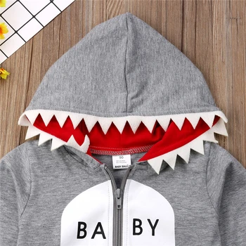 A Baby Boy Oblačila Shark Tiskanja Novorojenčka Fant Obleke Zadrgo Dolg Rokav Plašč, Hlače Boys Obleko Fantje Oblačila Sklop Novorojenčka Set