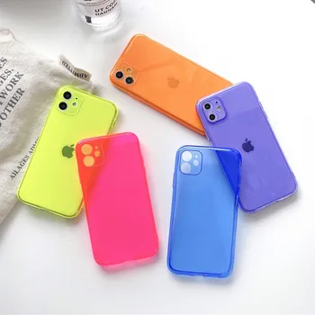Fluorescentna Barva Jasno Primeru Telefon Za iPhone 12 Max Pro Mini 11 Pro Max 7 Plus 8 XR X XS Max SE 2020 Mehko TPU Zadnji Pokrovček