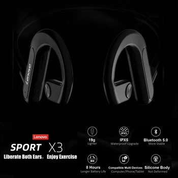 Lenovo X3 Brezžični Bluetooth5.0 Slušalke Kostne Prevodnosti Šport Slušalke IPX5 Nepremočljiva Neckband z Mic šumov Slušalka