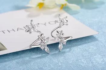 Korejski Moda 925 Sterling Silver Star Cvet Cirkonij Posnetek Uhan Za Ženske Božič Nakit Brincos Pendientes Stranka Darilo