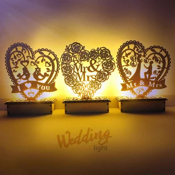 Poroka Ornament Led Luči Lesena Poroka Okraski, Mr&mrs Poroka Tabela Dekoracijo Za Uslugo Dobave Doma Dekoracijo