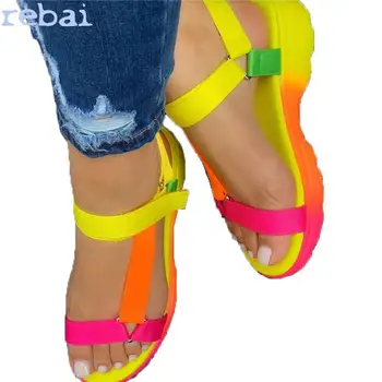 Poletni Sandali Womens Čevlji Velika Velikost Mehko Multi Barve Sandali Plaži Gleženj Klin Platforma Čevlji Dame, Dekleta Sandali za Ženske