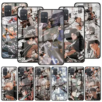 Anime Napad Na Titan Kaljeno Steklo Primeru Telefon Za Samsung Galaxy A51 A71 5G A50 A70 A31 A10 A21s A91 Črni Pokrov Coque Fundas