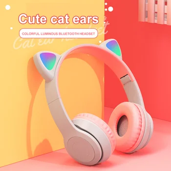 Luštna Mačka Ušesa Bluetooth-združljive Brezžične Slušalke Z Mikrofonom Lahko kontrolna lučka LED Fant Dekle Stereo Glasbe Čelada Telefonske Slušalke Darila