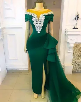 Krasen Smaragdno Zelena Dolge Večerne Obleke 2021 Očesa Skp Rokavi morska deklica Visoko Režejo Afriške Ženske Formalno Stranko prom oblačenja