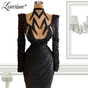 Haljo De Soiree Beaded Black Cut-out Oblika Dubaj Večerne Obleke 2021 Plus Velikost Sirena Party Obleke Bližnjem Vzhodu Vestidos Formales