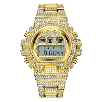 Ledeni Iz Diamant Watch Moških Luksuzni LED Digitalni Mens Ure Nepremočljiva Športno ročno uro Moški Modni 18K Zlato Jekla Moška Ura