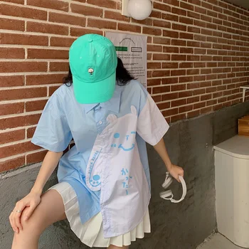 Deeptown Kawaii Nositi Majice za Ženske korejski Poletje Jopico Kratek Rokav Bluzo Smešno Srčkan Vrhovi Preppy Stil Harajuku Oblačila