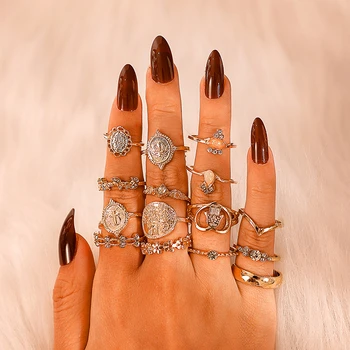 2020 Novo Bohemian Členek Obroči Set Za Ženske Zlata Barva Kovinskih Kristalno Srce Geometrijske Prst Ins Obroči Vintage Nakit Darilo