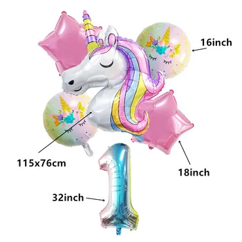 Gradient Samorog Baloni 32inch Številko Folija Balon Rainbow Unicorn Dekoracijo Otroci Rojstni dan Globos Baby Tuš Dobave
