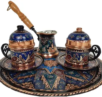 Turški, grški arabski Maroški Kave Espresso Skodelice Sklop 2 - Aparat za Pot in Krožniki Pladenj Komplet s Pokrovom in Držalo za Ročaj Letnik