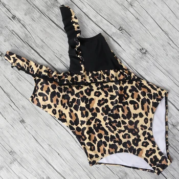 Ruffle Kopalke Ženske Cvetlični En Kos Kopalke 2021 Plus Velikost Leopard, Plavanje Obleko Ženske Maillot Bain De Femme Ženski Monokini