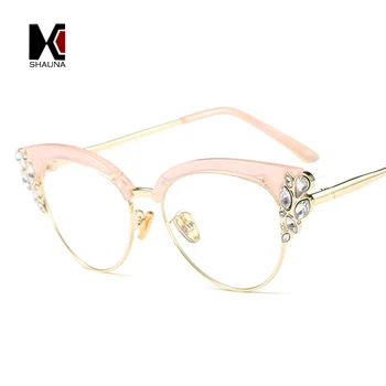 SHAUNA Klasičnih Kristalno Okras Ženske Cat Eye Glasses Frame Mode Dame Obravnavi Očala UV400