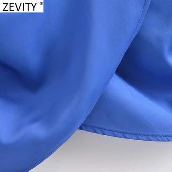 Zevity 2021 Ženske Modni Kratek Sleeve Solid Stranski Lok Vezani Mini Obleka Elegantna Urad Dama Gub Nezakonitih Robom Slim Vestidos DS8589