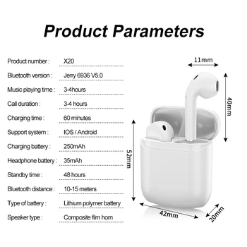 Bluetooth Slušalke Športne slušalke slušalke Bluetooth 5.0 Slušalke Polnjenje Polje 9D Nepremočljiva Stereo Mini Brezžična