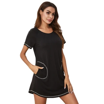 2021 Ženska Nightgowns Sleepshirts Sleepwear S Pocket Priložnostne Svoboden Spanja Shirt Obleko Noč Kratek Rokav Plus Velikost More