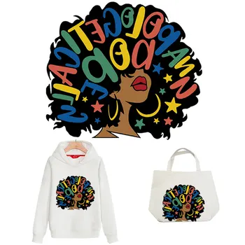 Železo Obliži Za Oblačila Lepa Afriške Dekle Termalne Nalepke Na Oblačilih DIY Prenos Toplote Vinyl Appliqued T-shirt Nalepka