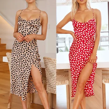 2021 nova moda poletni trend seksi žensk priložnostne zanko design občutek brez rokavov odprta zadnji tiskani split obleko split obleko