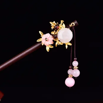 Priljubljena Jade Kamen Barrettes Cvetje kroglice Ostra Jadeit Nakit Amulet Modni Dodatki Naravnih Kitajski Darila za Ženske