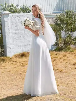 MNGRL Retro Poročno Obleko Proti-vrat Bela Šifon Poročne Obleke 3D Cvet Puhasto Krilo Plus Velikost Poročni Obleki
