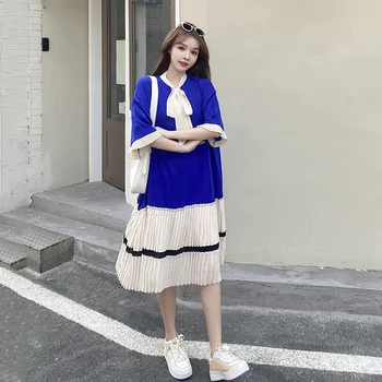 Naguban Mozaik Poletje Shirt Obleko Žensk V Korejskem Slogu Plus Velikost Kratek Rokav Priložnostne Svoboden Modno Elegantna Oblačila Obleke 2021