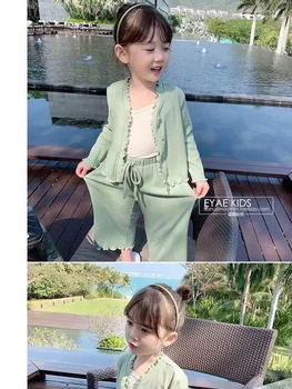 Baby Dekleta Obleke Obleko 2021 Pomlad Nove Modne Otrok Dolgo sleeved Jopico Jakna + Priložnostne Široko noge Hlače Otroci 2pcs Set