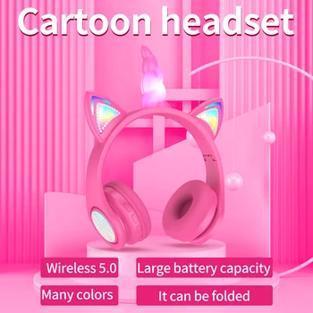 Samorog mačje uho slušalke bluetooth otroke naučiti poslušati spoznanja in igre na srečo lahko pokličete slušalke cute anime darilo kul slušalke