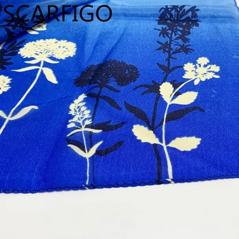 SCARFIGO 135*25 cm Modra Gradient Svilene Rute Žensk Dolgo Cvjetnim Tiskanja Rute in Šali