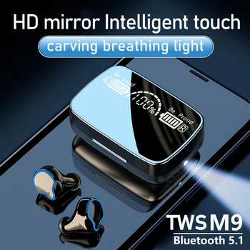M9 TWS Pro Slušalke Bluetooth 5.1 Brezžične Slušalke 9D HiFi Stereo Čepkov utripajoča Lučka Slušalke HD Ogledalo Polnjenje Primeru
