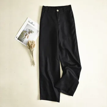 Korejski slog hlače traf tanke oddelek barva priložnostne svoboden bombaž perilo hlače ženske zavesa visok pas naravnost hlače ženske