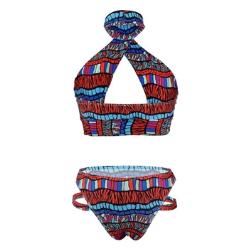 Ženske Afriških Plemenskih Totemi Tiskanje Oblazinjeni Izrezanka Kopalke Nastavite Push Up Kopalke Kopalne Barvno Tiskanje Bikini Povoj Povodcem