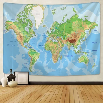Svetovni Zemljevid Tapiserija, Visoko-Definicija Zemljevid Tkanine Steni Visi Dekor Akvarel Zemljevid Pismo Poliester Tabela Kritje Joga Plaža brisačo
