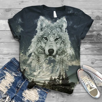 2021 nova kratka sleeved poletje 3DT rokavi ženske volk glavo tiskanja kratka sleeved par T-shirt živali vrh ulične 110-6XL
