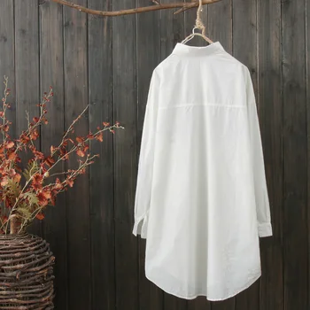 2021 Poletje Nove Ženske Dolgo Bluzo in Bele Majice, Vezenje Cvet Svoboden Lady Srajce Outwear Plašč Vrhovi