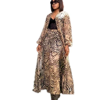 3 Delni Set Ženske Afriki, Afriška Oblačila Dashiki Nov Modni Dva Kosa Obleko Dolg Plašč Vrhovi + Široke Hlače Stranki, Plus Velikost Za Lady