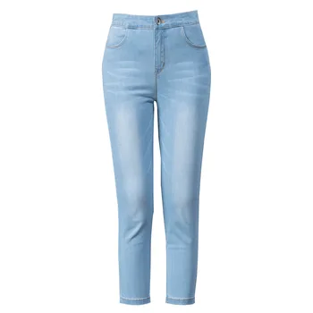 5Xl Poletje Visoko Pasu Svinčnik Hlače Tanek Jeans Plus Velikost Elastična Slim Dame Odrezana Hlače Jeans za Ženske 2021 6Xl