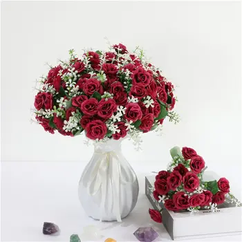 15 glav/šopek Majhne Popka Vrtnice bract Simulacije Rože Svilene Rose Dekorativno Cvetje Doma Dekor svate, Dekoracijo