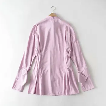 2021 ženske Elegantne Tkanine Bluzo Slim Izgubijo Sladki Krog Vratu T Shirt Pomlad Jesen Dolgo Gumb Srajce Obleko