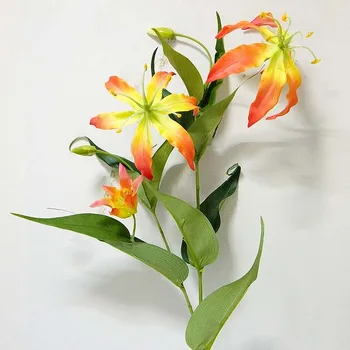Umetni 5 Glav Plamen Lily Cvetje Doma Poročno Dekoracijo Ponaredek Cvet