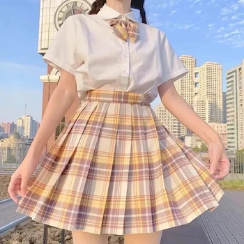 Poletje 2021 žensk mini krilo Harajuku korejski moda luštna punca visoko pasu kariran ples nabrano krilo novih študentov