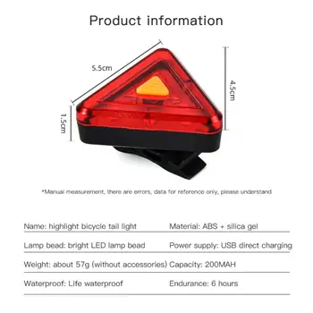 USB Polnilne Kolesarska Luč Noč Jahanje Varnost Opozorilo Lučka za Kolo LED Zadnje Luči Trikotnik Izposoja Rep Svetlobe
