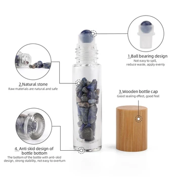 5 KOS 10 ML Gemstone Steklenice lahko ponovno polnijo Roll z Bambusa Pokrovi Zdravljenje Kristalno Žetonov Znotraj Parfumi Aromaterapevtska Olja