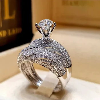 Nova Trendovska Kristalno Angažiranost, Vroče Prodaje Obroči Za Ženske Bele Cirkon Kubičnih eleganten Ženski prstani Poročni Nakit