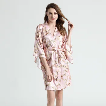 Gospa Kimono Kopalni Plašč Obleke Saten Tiskanja Sleepwear Nightgown Svilnato Intimno Perilo Nightdress Priložnostne Doma Hišna Obleke Homewear